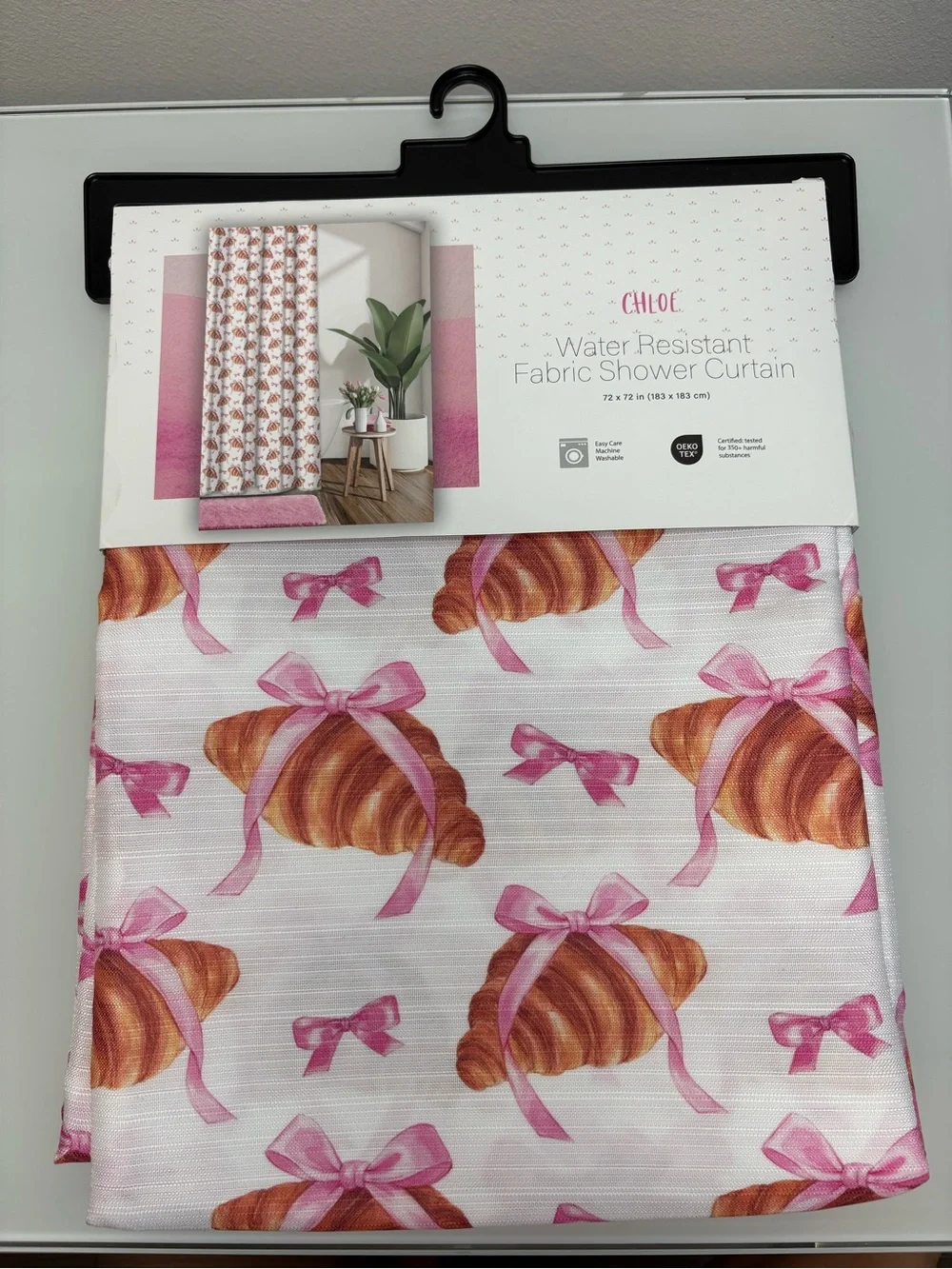 🥐🎀 NEW Pink Water Resistant Fabric Shower Curtain